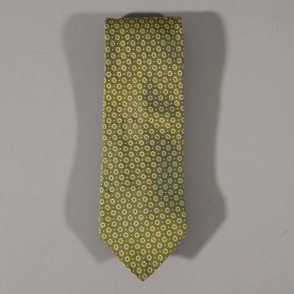 Sartori Tie Mens OS Green Micro Floral Daisy Silk Hand Made Italy Signature